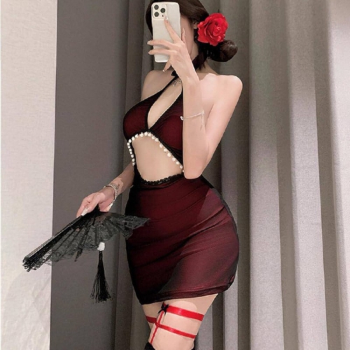 Секси-боди Рене с бусинками и чулками R52