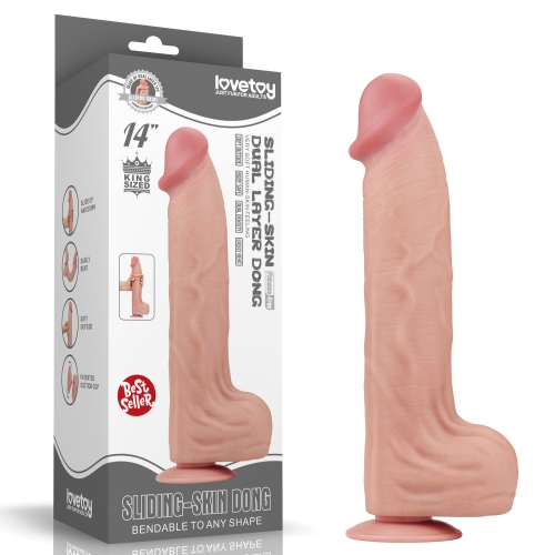 Супер огромный фаллоимитатор на присоске ''King Size Sliding Skin Dual Layer Dong" 14"