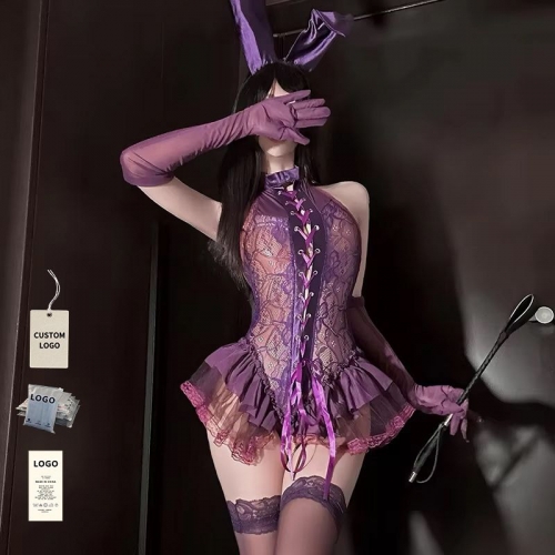 Рождественское фиолетовое секси-боди Зая с ободком ушками R20